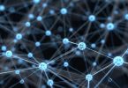 Glowing network nodes representing a blockchain