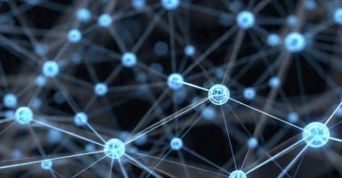 Glowing network nodes representing a blockchain