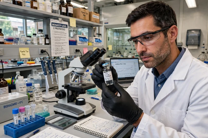 Laboratory researcher preparing a personalised cancer vaccine sample